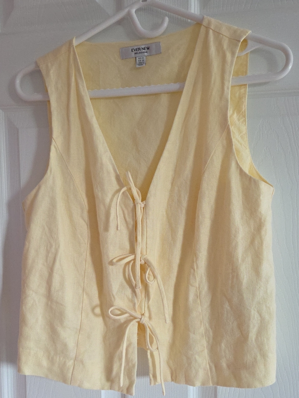 Ever New Pale Yellow Tie-Front Linen Tank